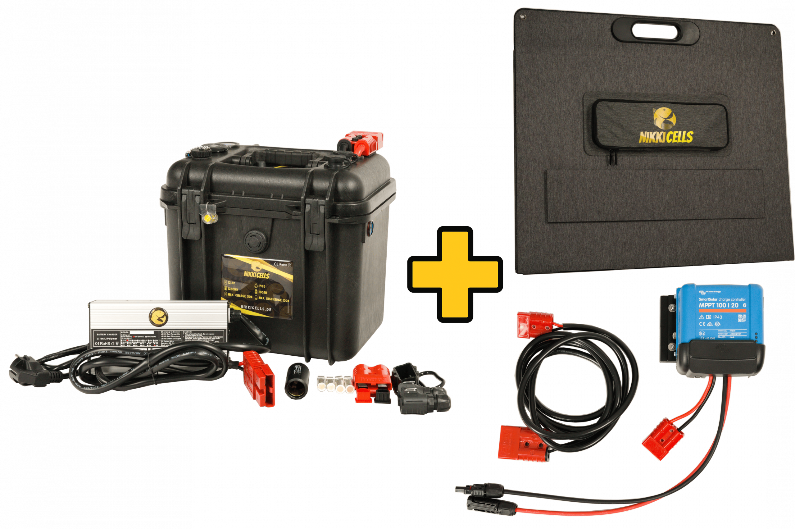 Nikkicells 12V100AH Akkubox + Nikkicells 300W faltbares Solarpanel